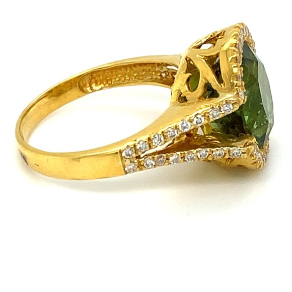 Green Tourmaline 5.60ct Diamonds 21k Gold Ring - Picture 6 of 9